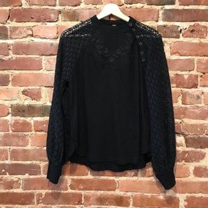 Free People High Neck Button Crochet Sleeve Medium